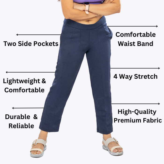 All-Day Easy Move Stretch Straight Fit Cigarette Pants - Navy Blue